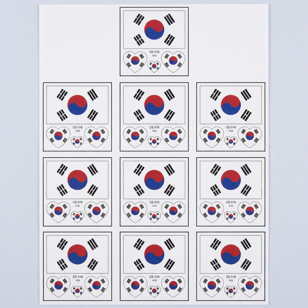 태극기 판박이 타투 스티커, 10P, 1개