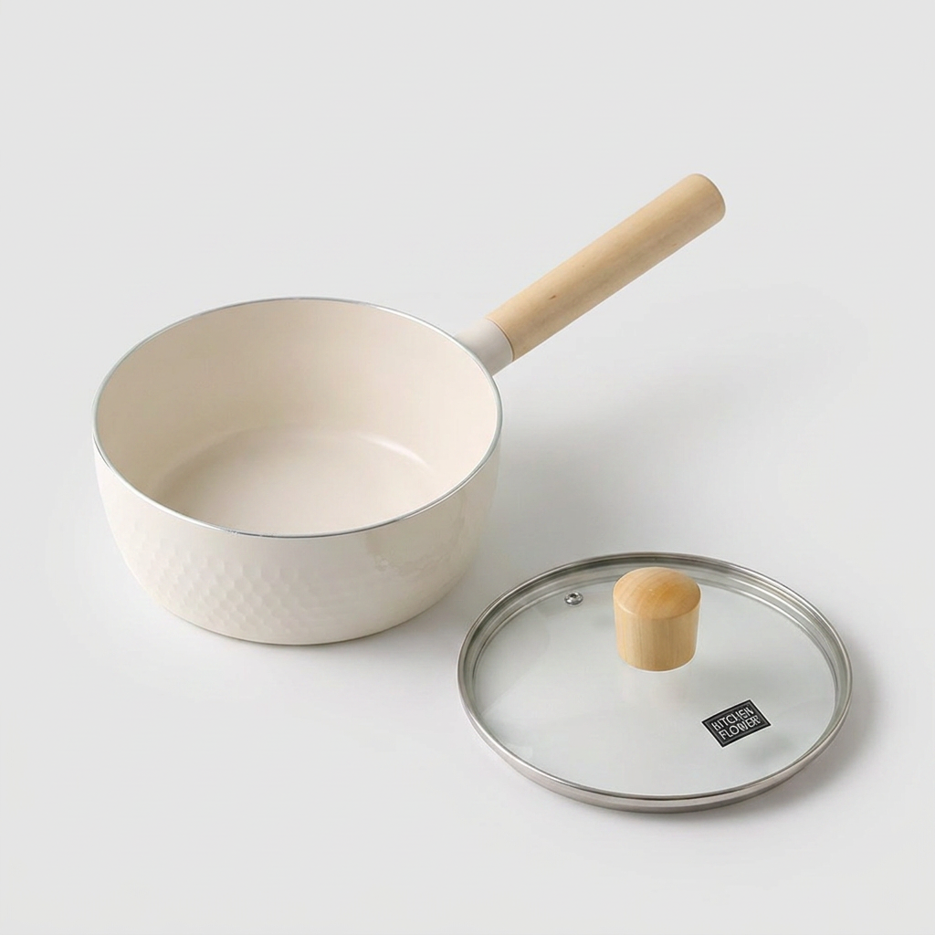 키친플라워 쿠킨 IH 인덕션 우드 세라믹 편수 냄비, 18cm, 1개