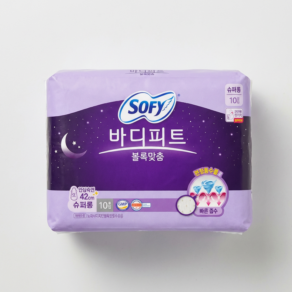 쏘피 바디피트 볼록맞춤 생리대, 오버나이트 이상, 10개입, 4팩
