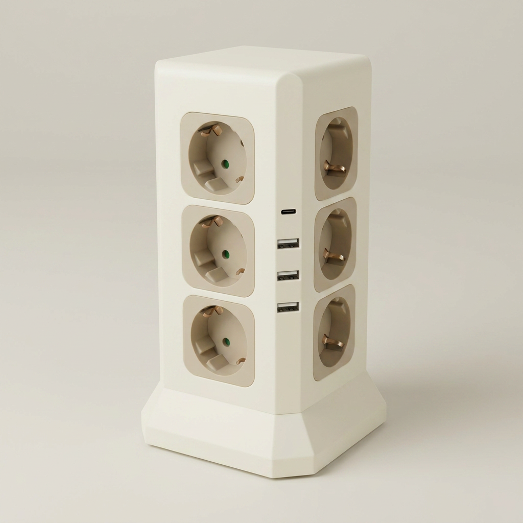 나비 타워형 멀티 콘센트, NV191-TWT7, 아이보리, 2m, 12구, 4000W, 220V AC, 1개