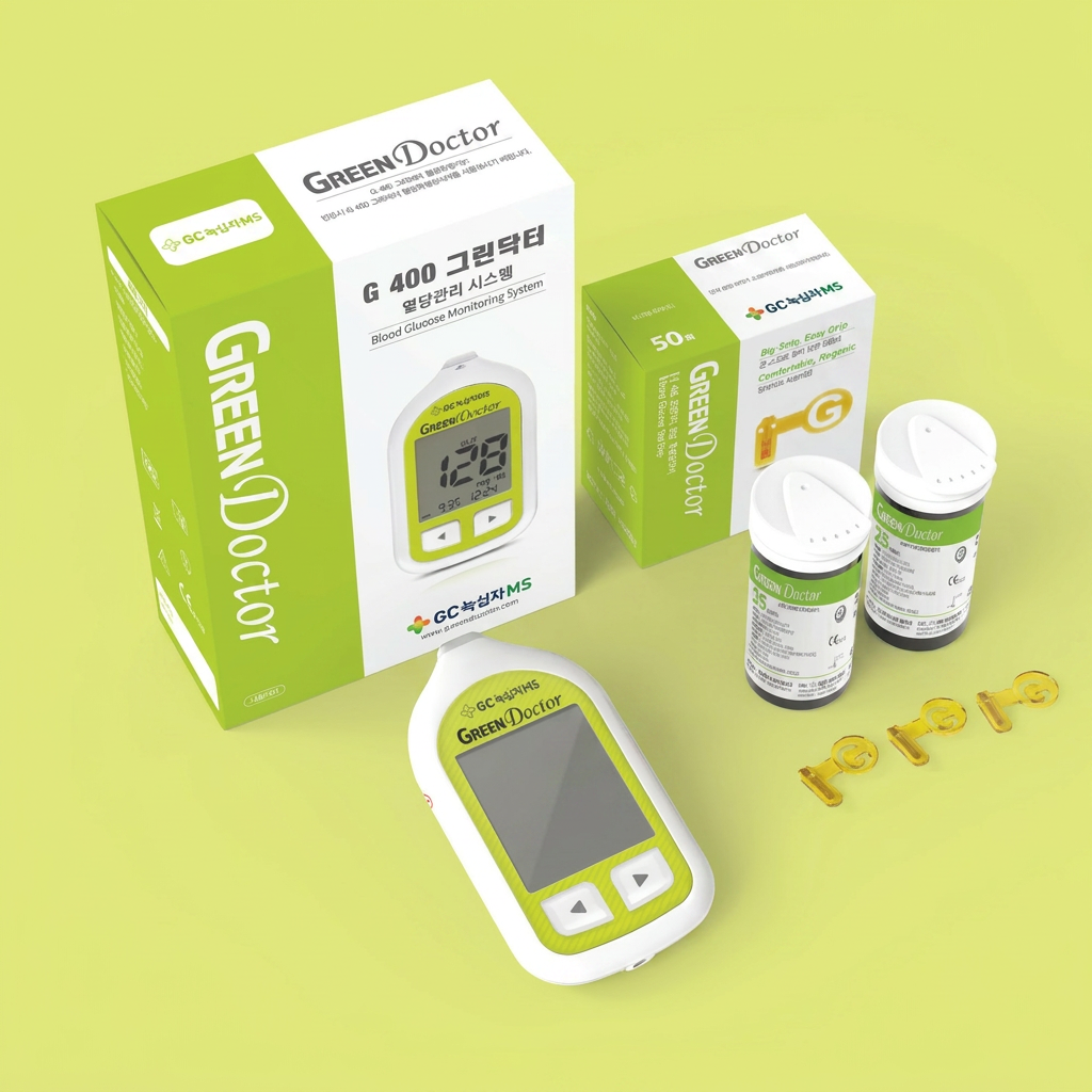 GC녹십자MS 그린닥터 혈당측정기 세트, G400 1개 + 검사지 100매 + 침 100개 + 알콜솜 100매, 1세트