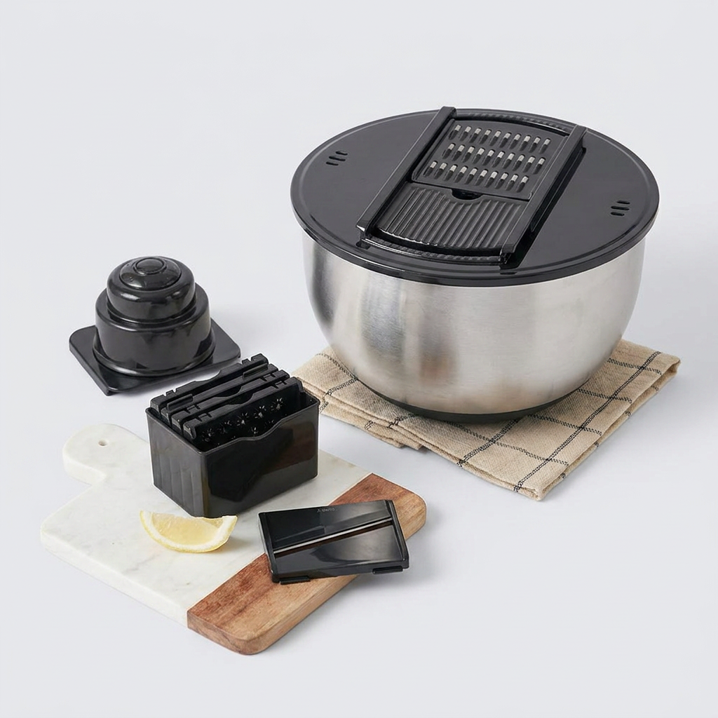 대용량 스텐 믹싱볼 채칼 6종 세트, 블랙, 믹싱볼 4.85L+채칼 8cm, 1개