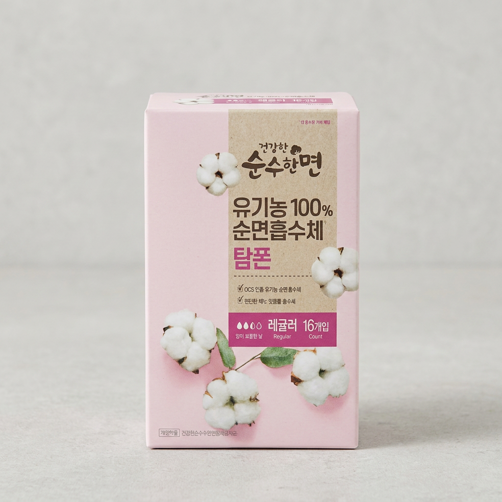 깨끗한나라 순수한면 유기농 탐폰, 레귤러, 16개입, 5팩