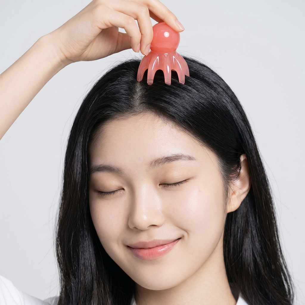 문어 미니 지압 두피 괄사 마사지기, 브라운, 1개