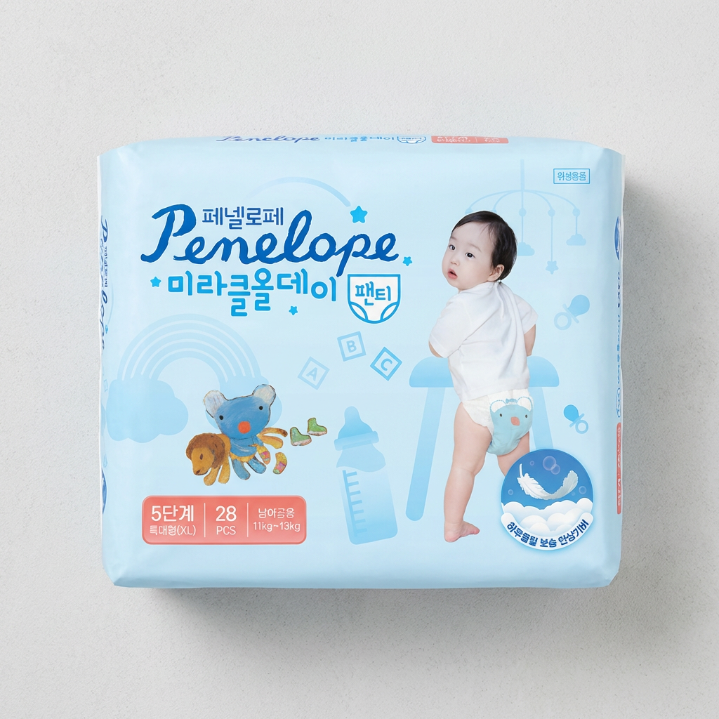 페넬로페 뉴 미라클 올데이 밴드 기저귀, 특대형(XL), 120매, 4팩