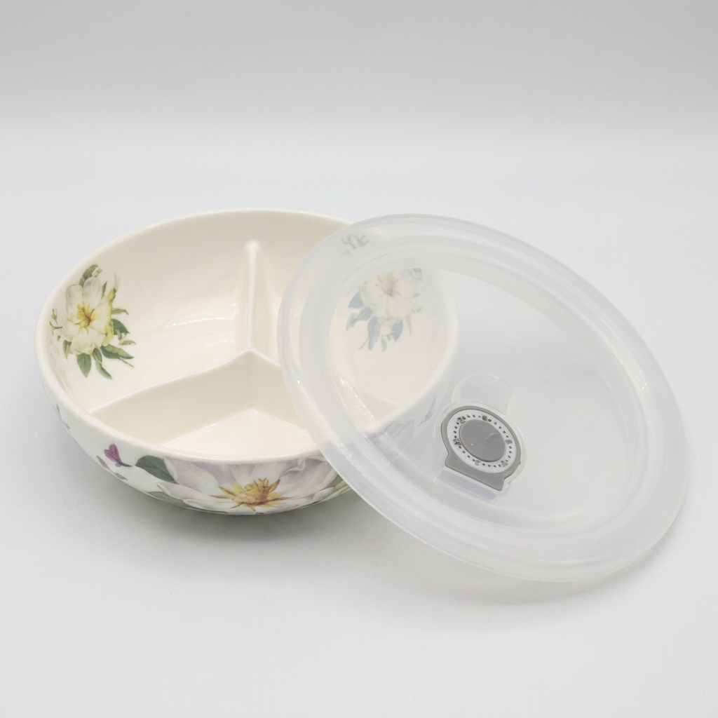 본차이나 목련 세칸찬기, 대, 15.8cm, 3구, 2개입, 1개