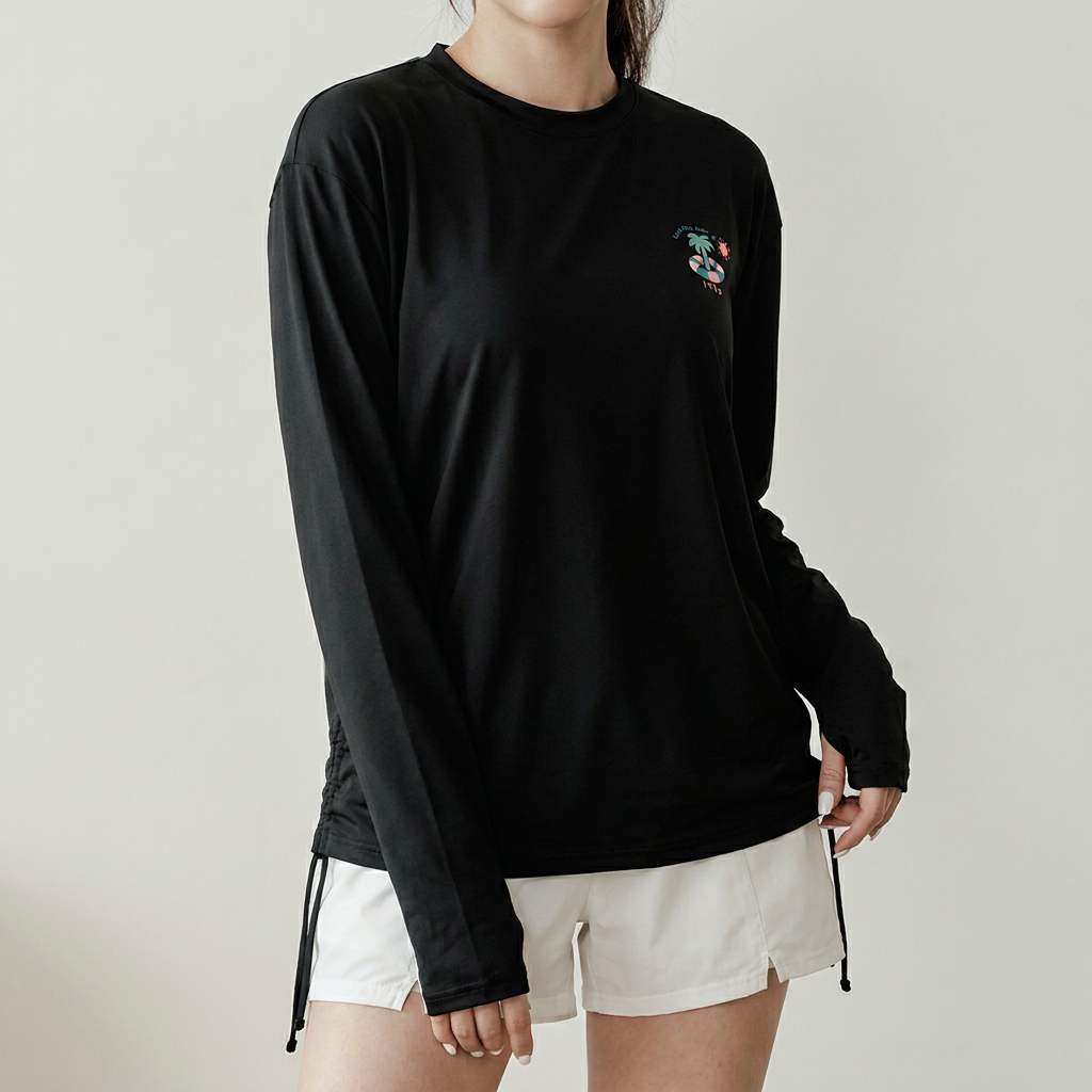 여성용 핏 조절 스트링 래쉬가드 B804, 블랙, L, 1개