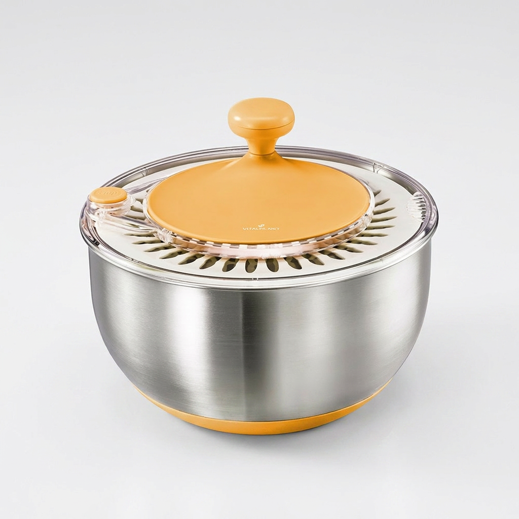 바이탈플랜트 스테인리스 야채 탈수기, 옐로우, 4.5L, 1개