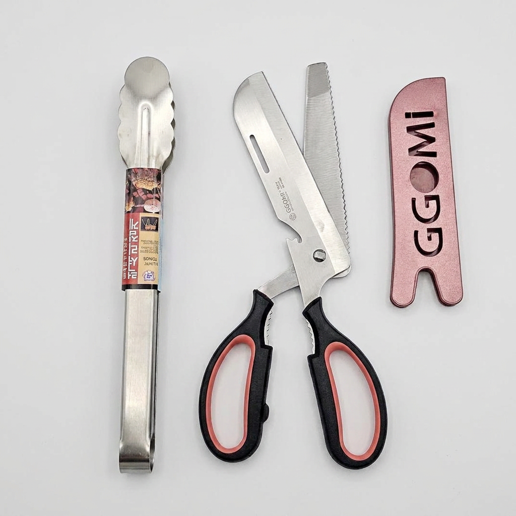 꼬미 캠핑가위+집게 세트, 블랙실버, 300mm, 2개