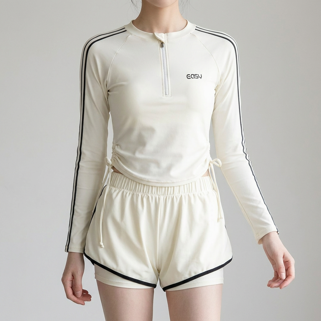 메이리앤 셔링 래쉬가드 쓰리피스 세트, 블랙, XL