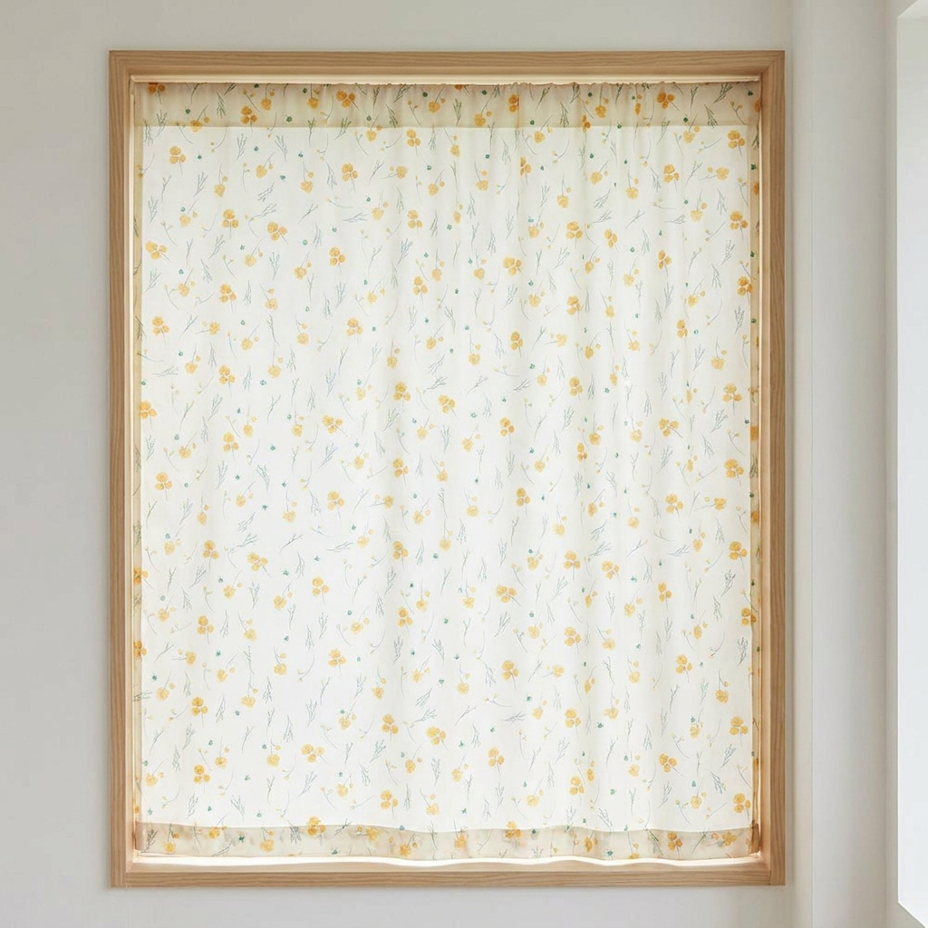 사라하우스 옐로우 플라워 가리개 커튼, 135x230cm, 1개