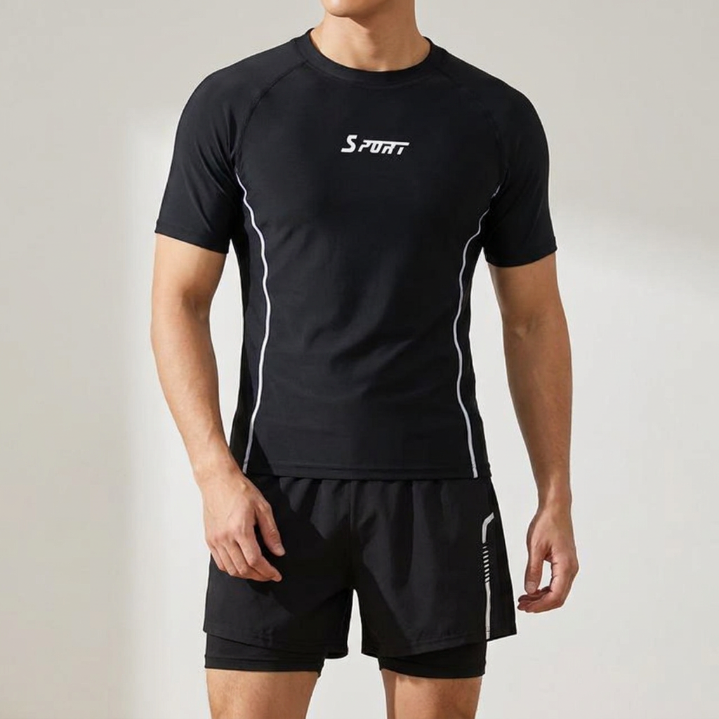 남성 반팔 래쉬가드 투피스 상하세트, 블랙, 1size, 1개
