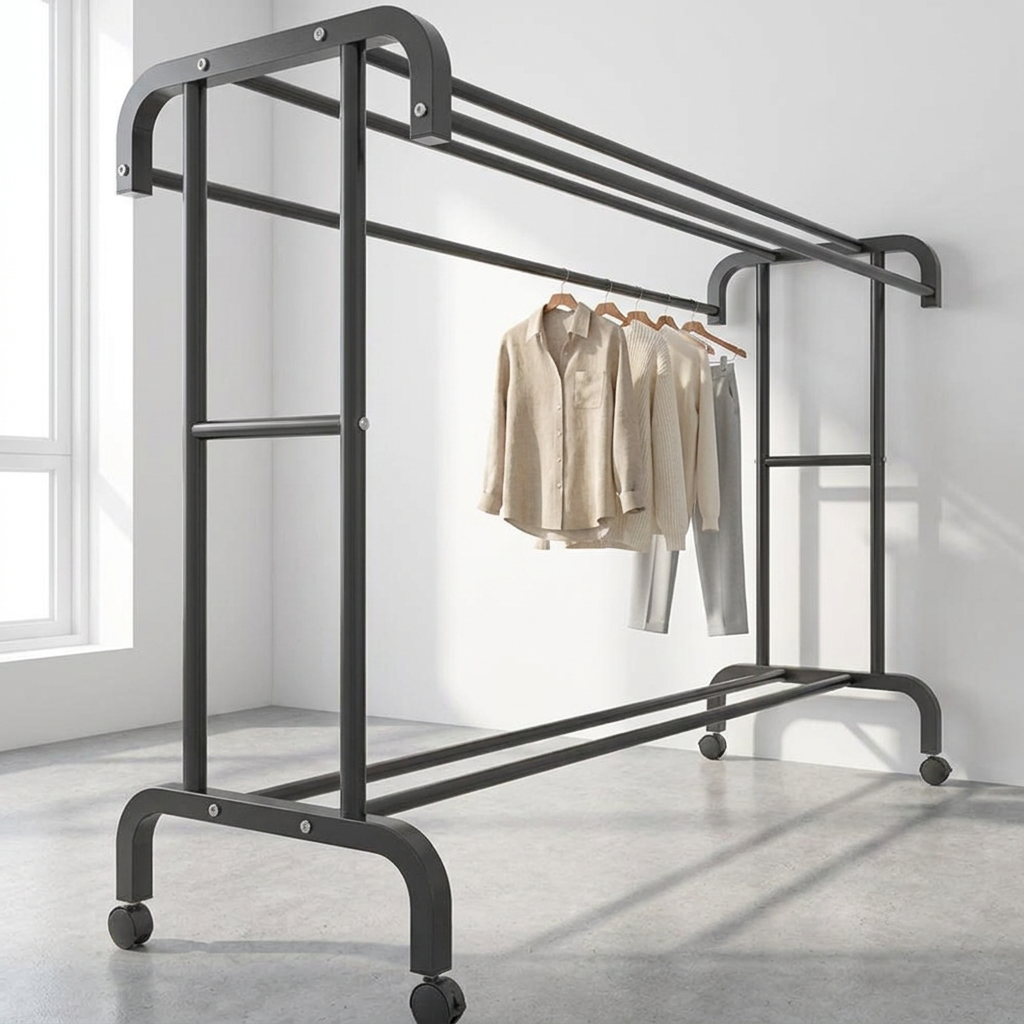 키밍 이동식 스탠드 옷걸이 행거, 블랙, 150cm