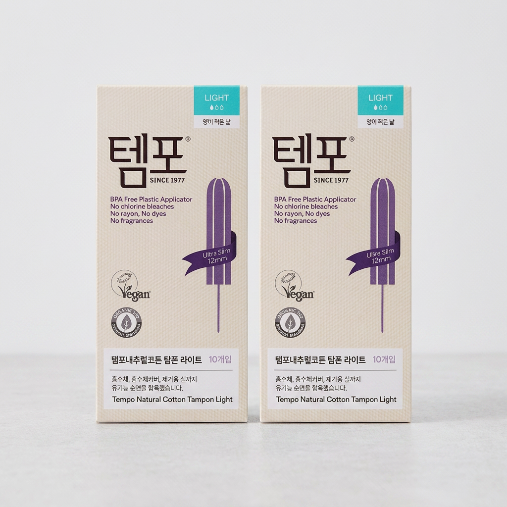 동아제약 템포 유기농순면 내추럴코튼 탐폰 라이트, 소형, 10P x 2팩