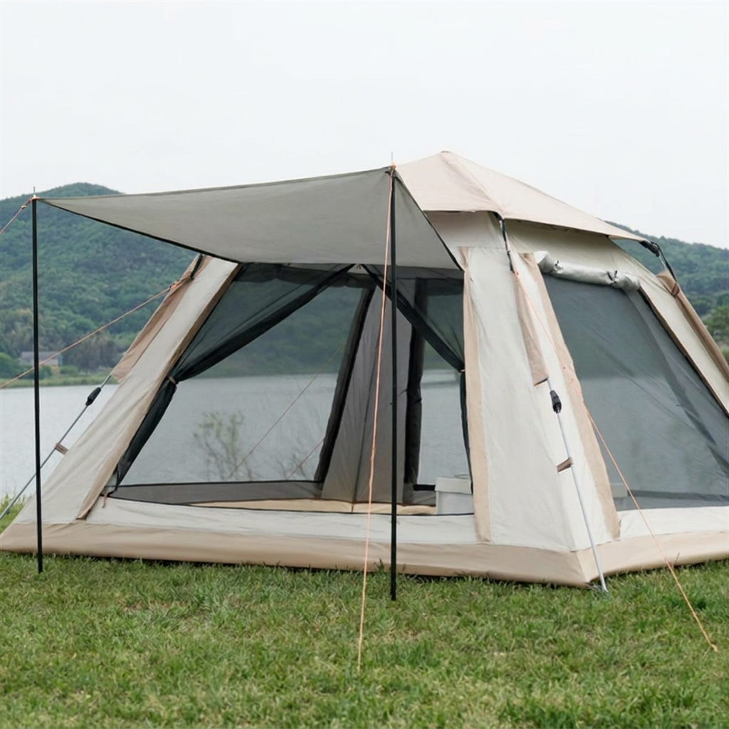 캠핑용품 야외 원터치설치 편한 자동텐트, 5인용, 연베이지 ONE-SIZE, 1개