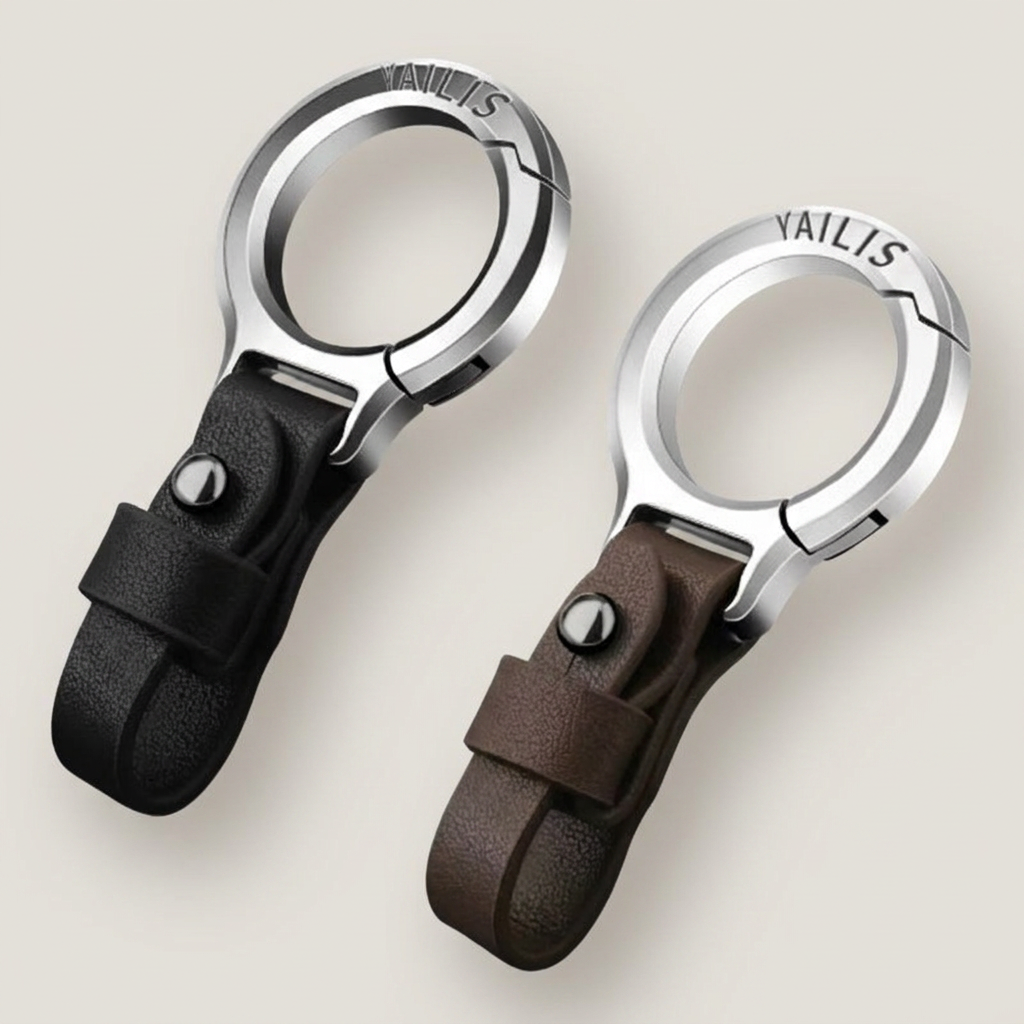 YAILIS 자동차 스마트키 가죽 메탈 키홀더, DD-13363, 블랙, 1개