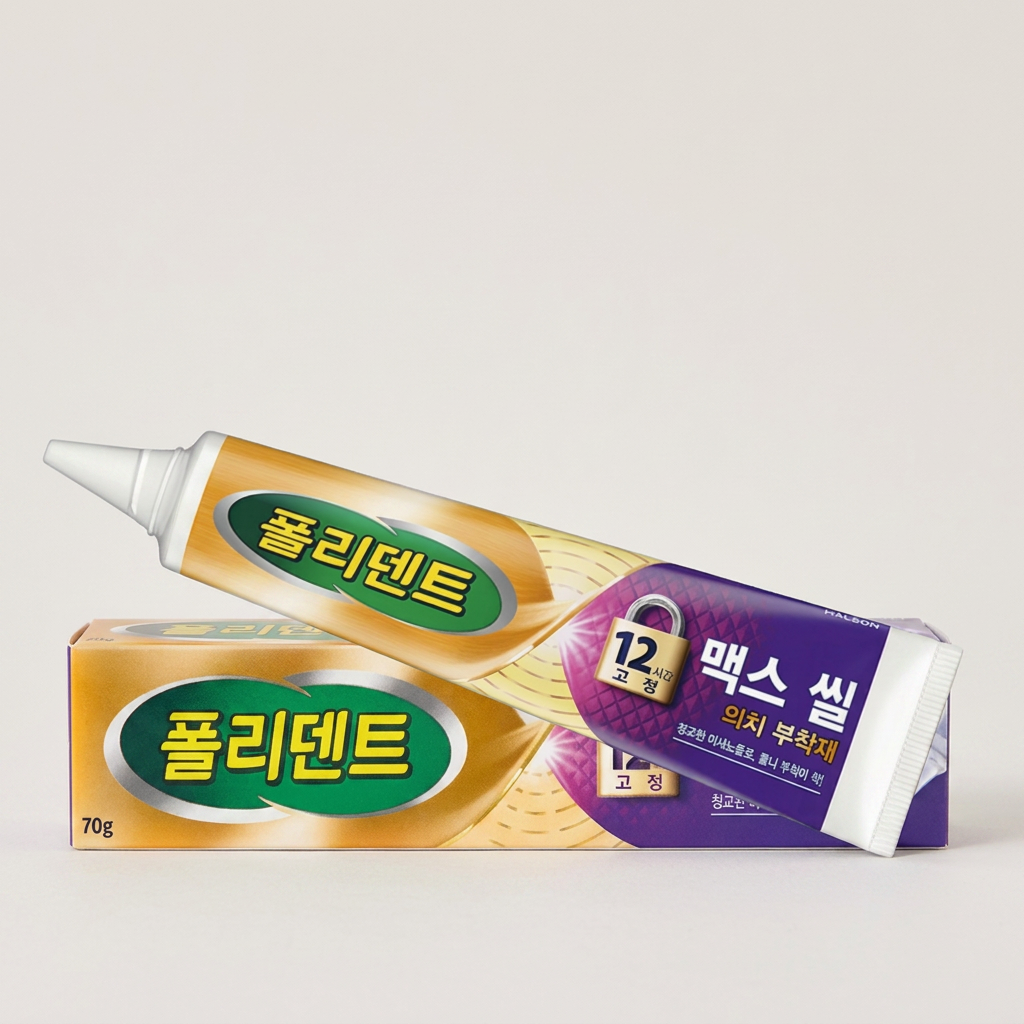폴리덴트 맥스씰 의치 부착재, 틀니보관함, 틀니칫솔, 3종 세트, 70g, 1개