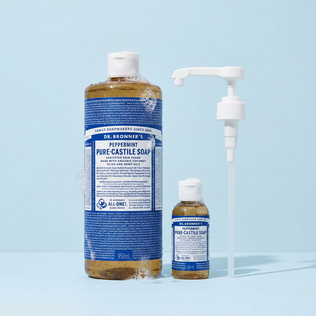 닥터브로너스 캐스틸 솝 페퍼민트, 950ml + 60ml + 펌프, 1개