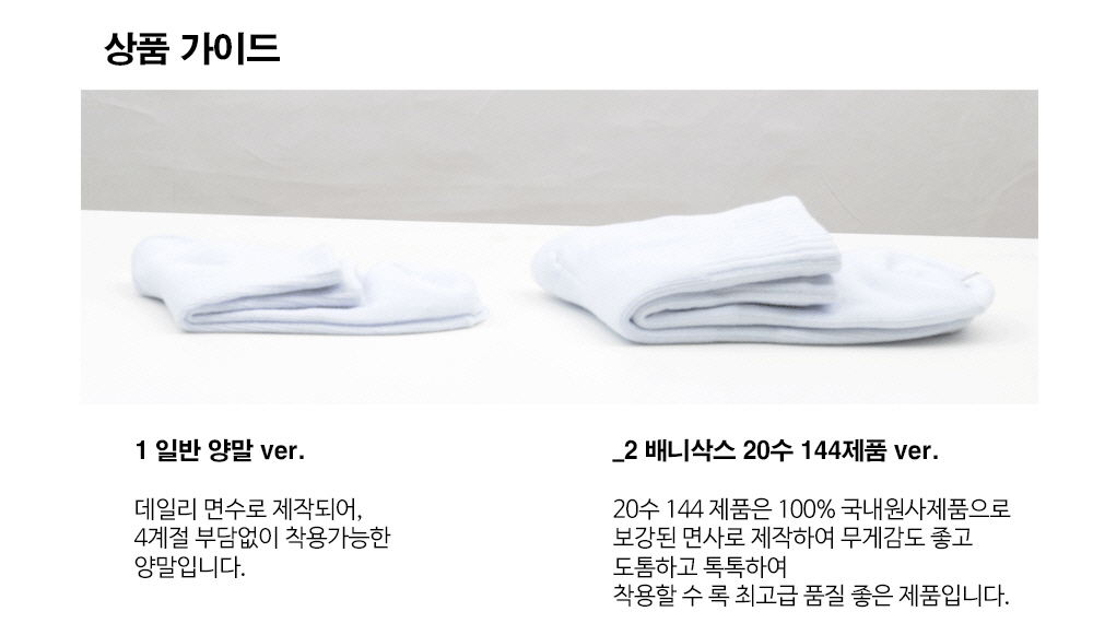 배니삭스 남성 무지 중목 양말, 화이트, 남성(255-280mm), 10켤레, 1세트 상세 이미지 1