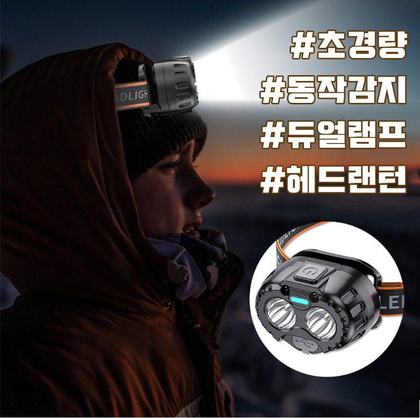 모션센서 초경량 충전식 텔루스 헤드랜턴, 본품+클립4P+파우치, 1개 상세 이미지 4