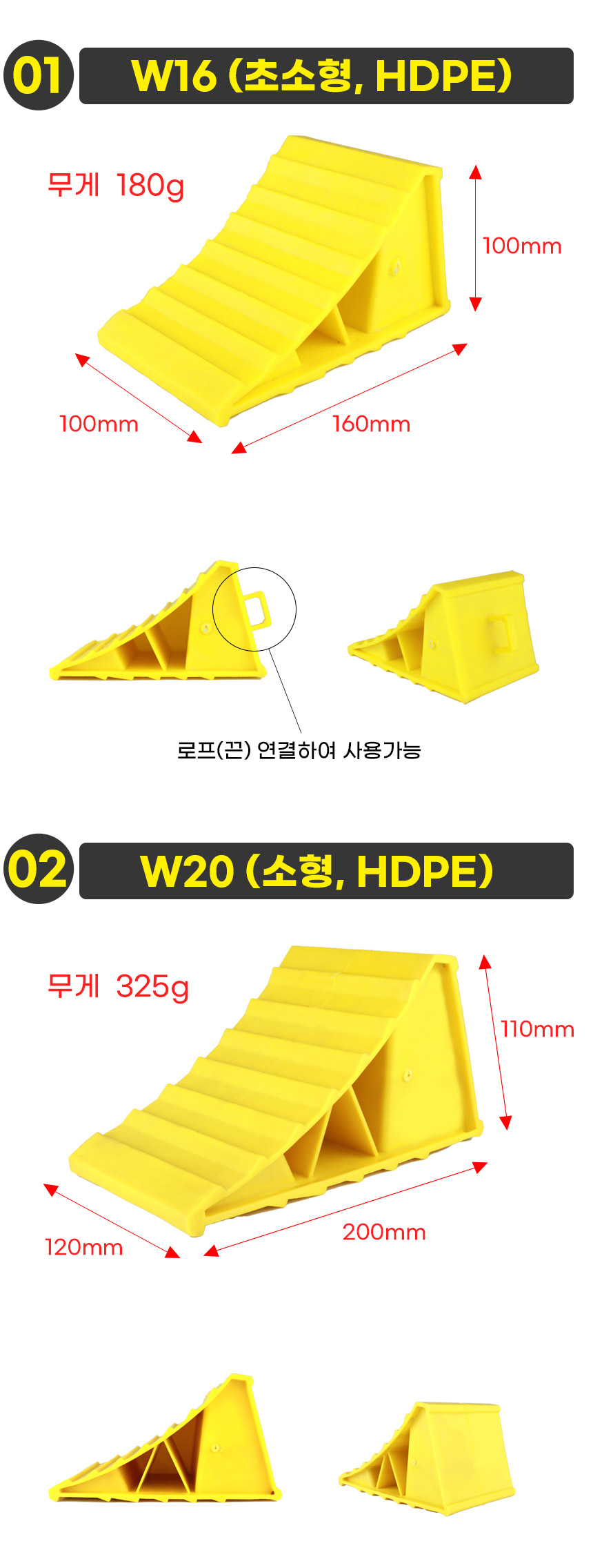 초경량 차량고임목, W16, 초소형, 옐로우, 1개 상세 이미지 3