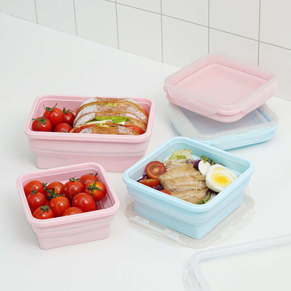 [토스쇼핑] 인블룸 접이식 실리콘 밀폐용기, 블루 크림소다, 400ml, 5개세트 (10,600원/무료)