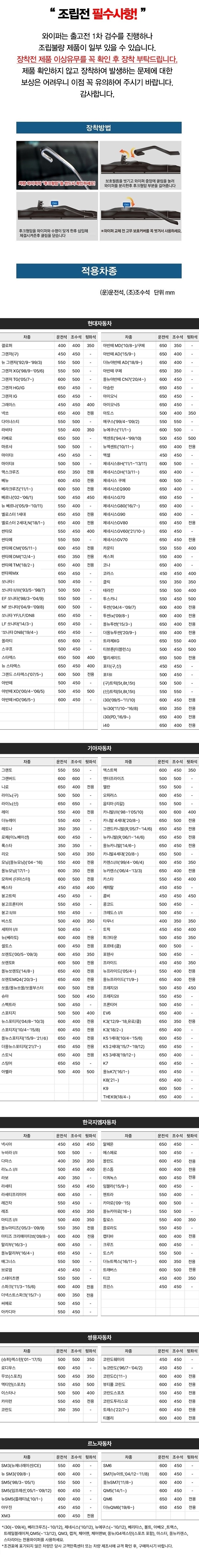 퍼팩트클린 EK 하이브리드 와이퍼, 650mm 2개 + 400mm 2개, 2+2 차량 2대분, 1세트 상세 이미지 3