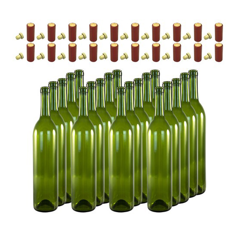 와인병 공병 유리병 더치병, 진녹색, 500ml, 코르크마개+열수축필름, 20개입, 1세트