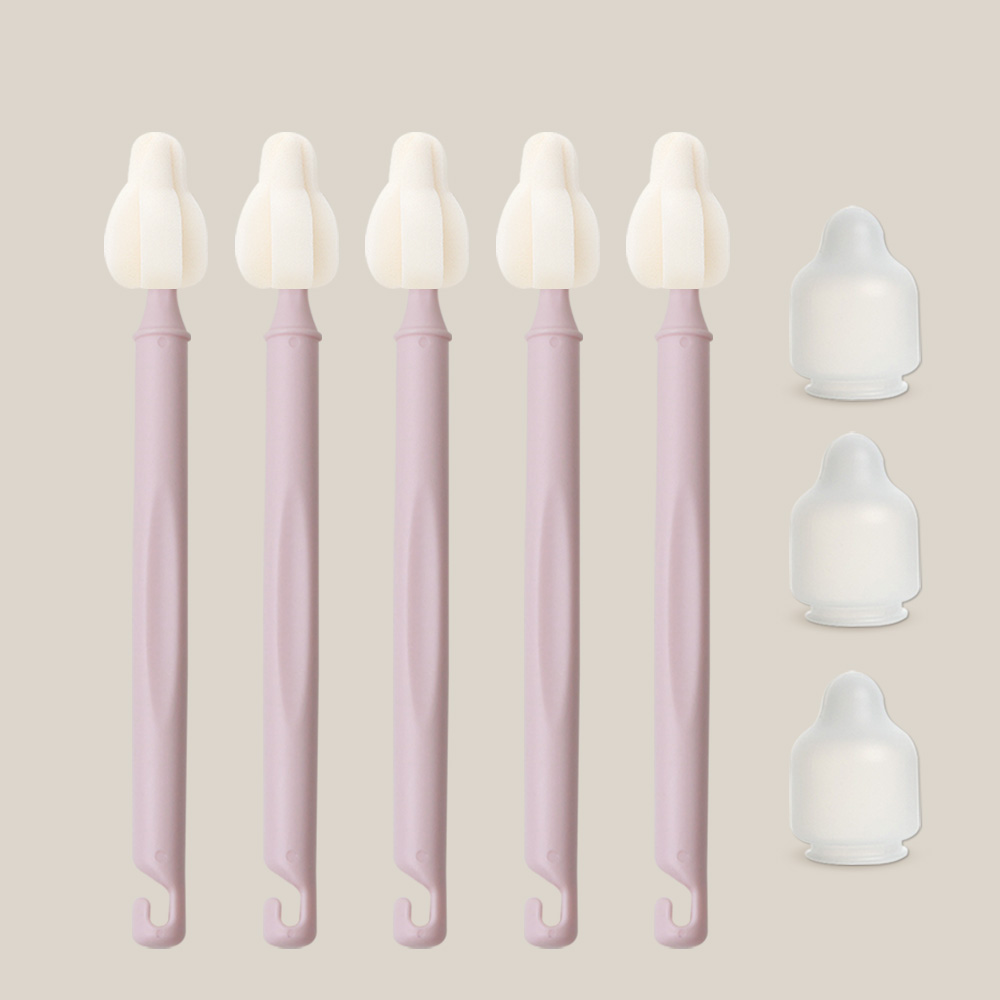 하이비 몽글이 젖병 젖꼭지 텀블러 세척솔, 인디핑크, 롱미니솔5p+먼지캡3p, 1세트