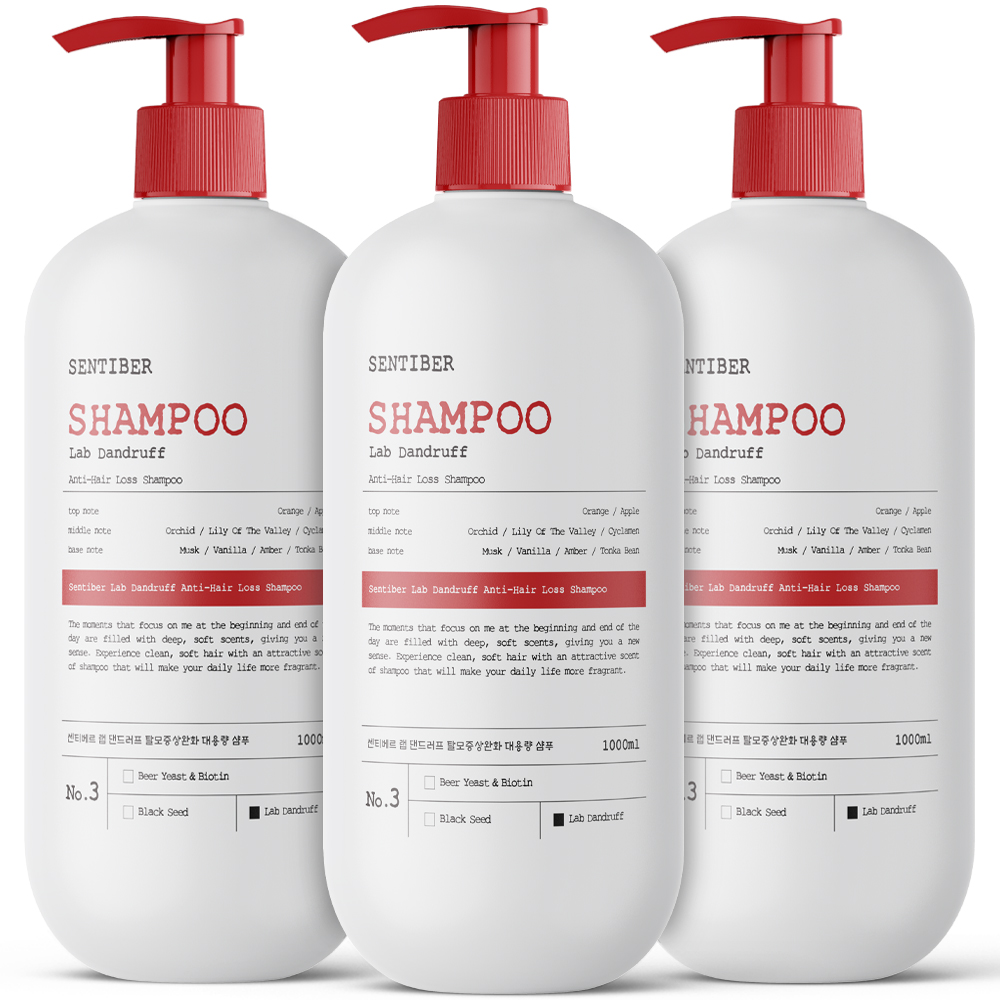 센티베르 탈모증상완화 비듬 샴푸, 약산성, 대용량, 두피 쿨링, 정수리냄새, 1000ml, 1+1+1 구성, 총 3개