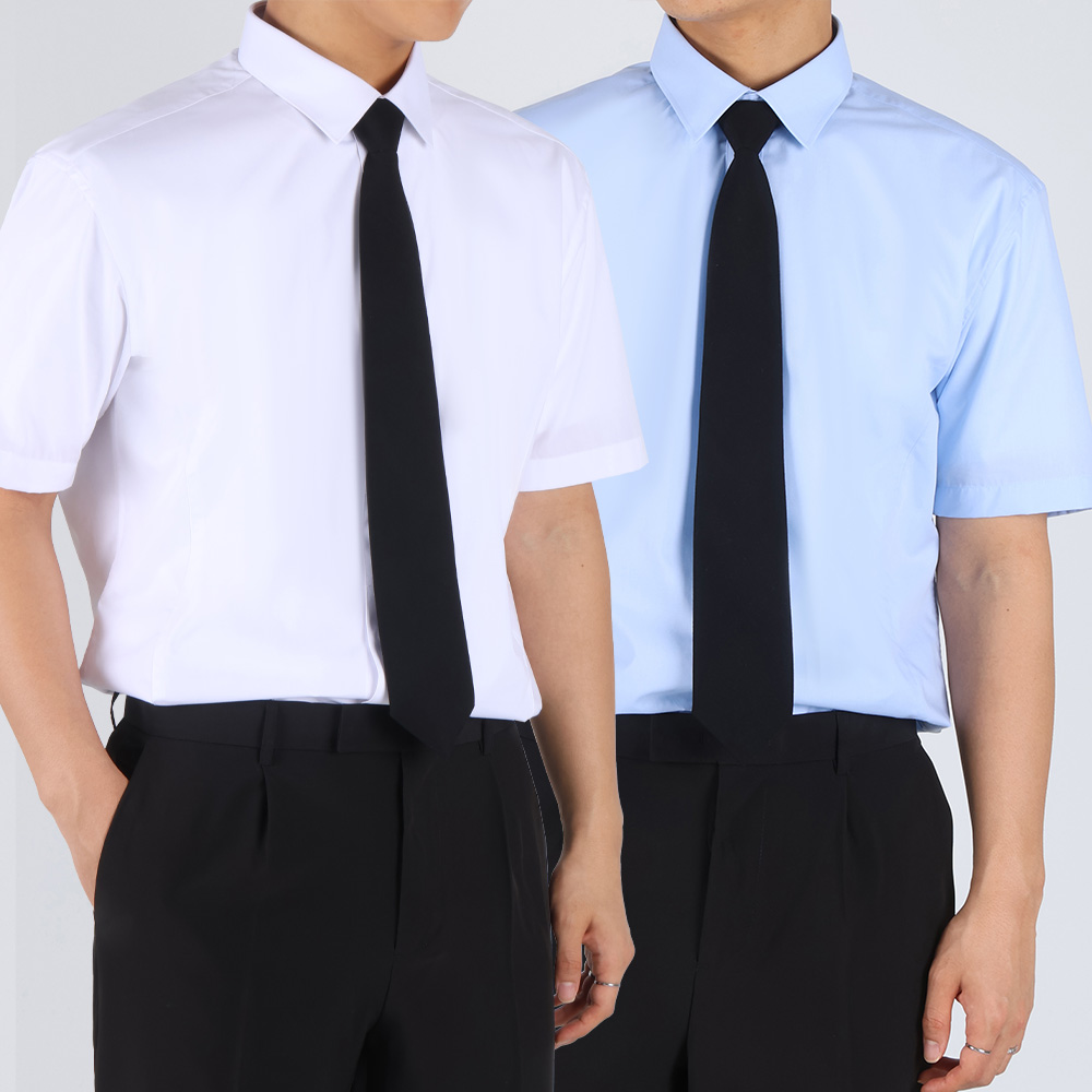 이브클로젯 남자 링클프리 구김없는 스판 정장 반팔 와이셔츠 6621, 블랙+소라(블루), XL