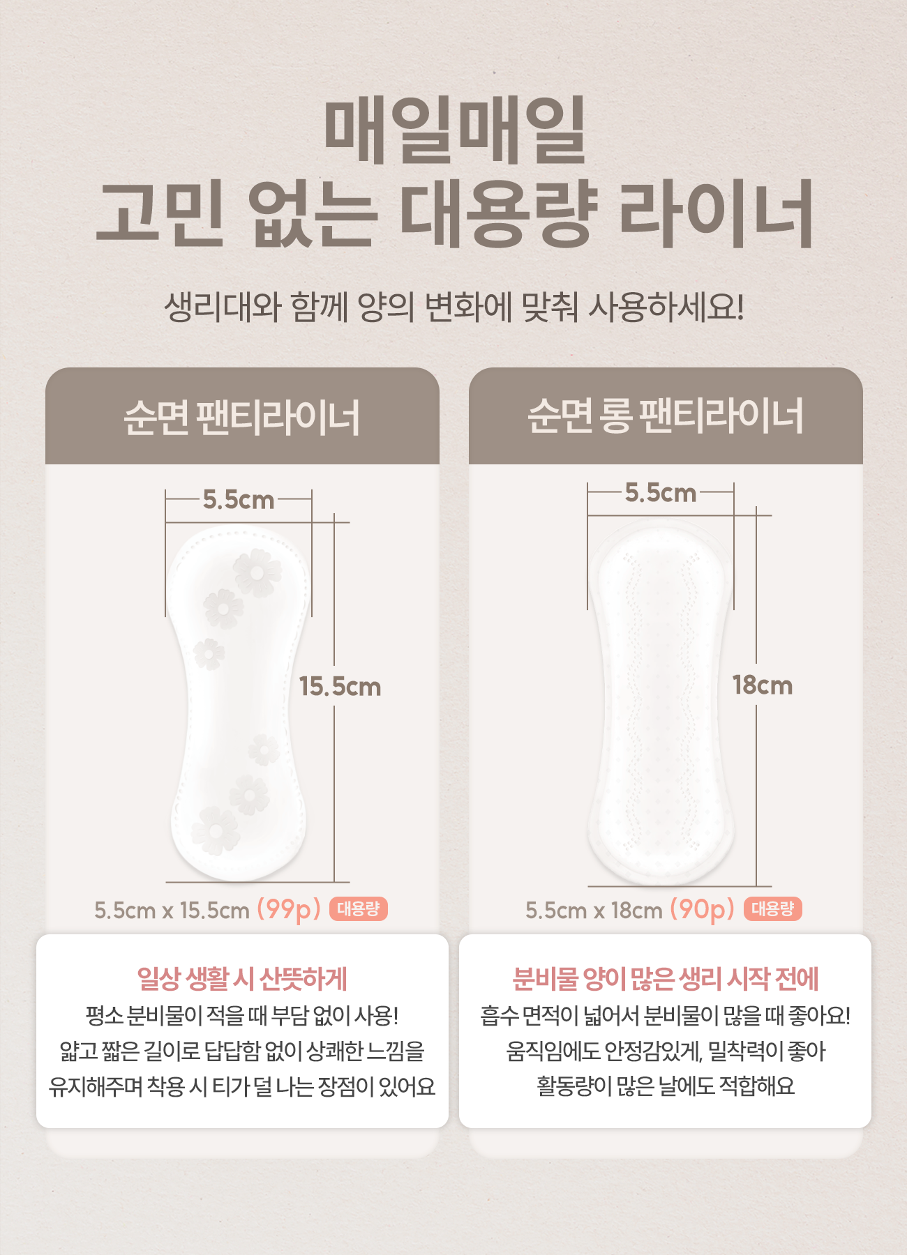 내츄럴코튼 라이블리 핏슬림 팬티라이너, 일반, 99개입, 1팩 상세 이미지 5