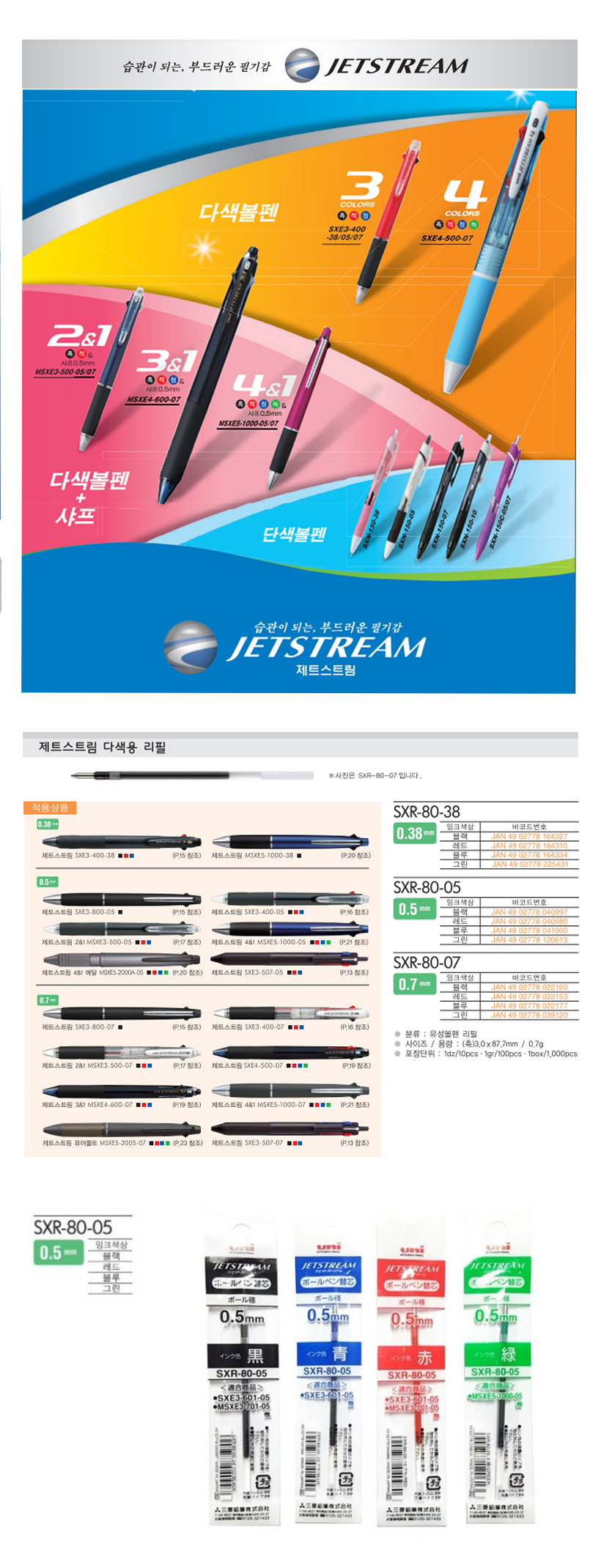 유니 제트스트림 다색 멀티 리필심, 레드, 0.5mm, 1개 상세 이미지 2