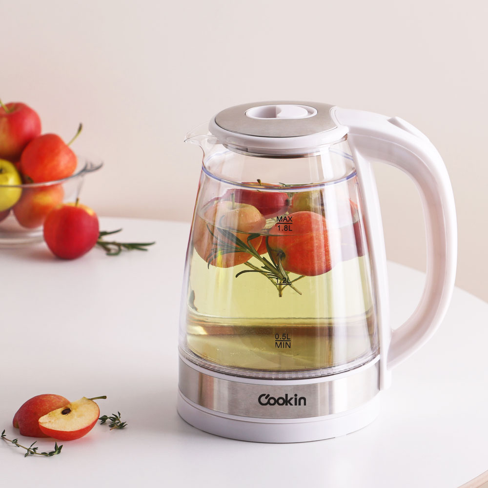 키친플라워 쿠킨 세이프 이중 유리 전기포트, 1.8L, 1개