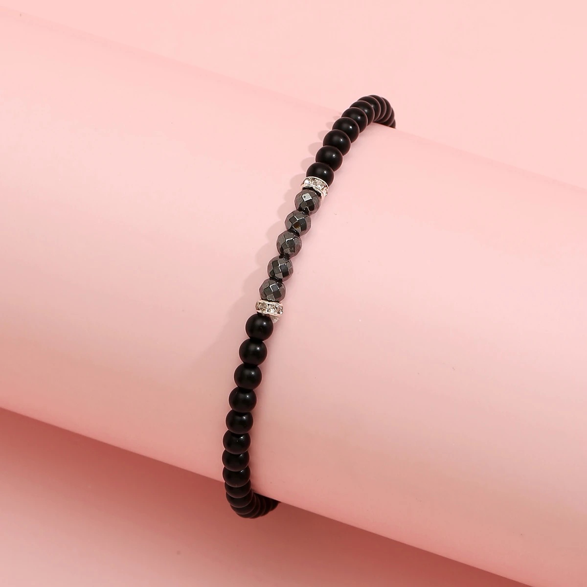 천연석 비즈 남성 염주 팔찌, 실버, 19.5cm