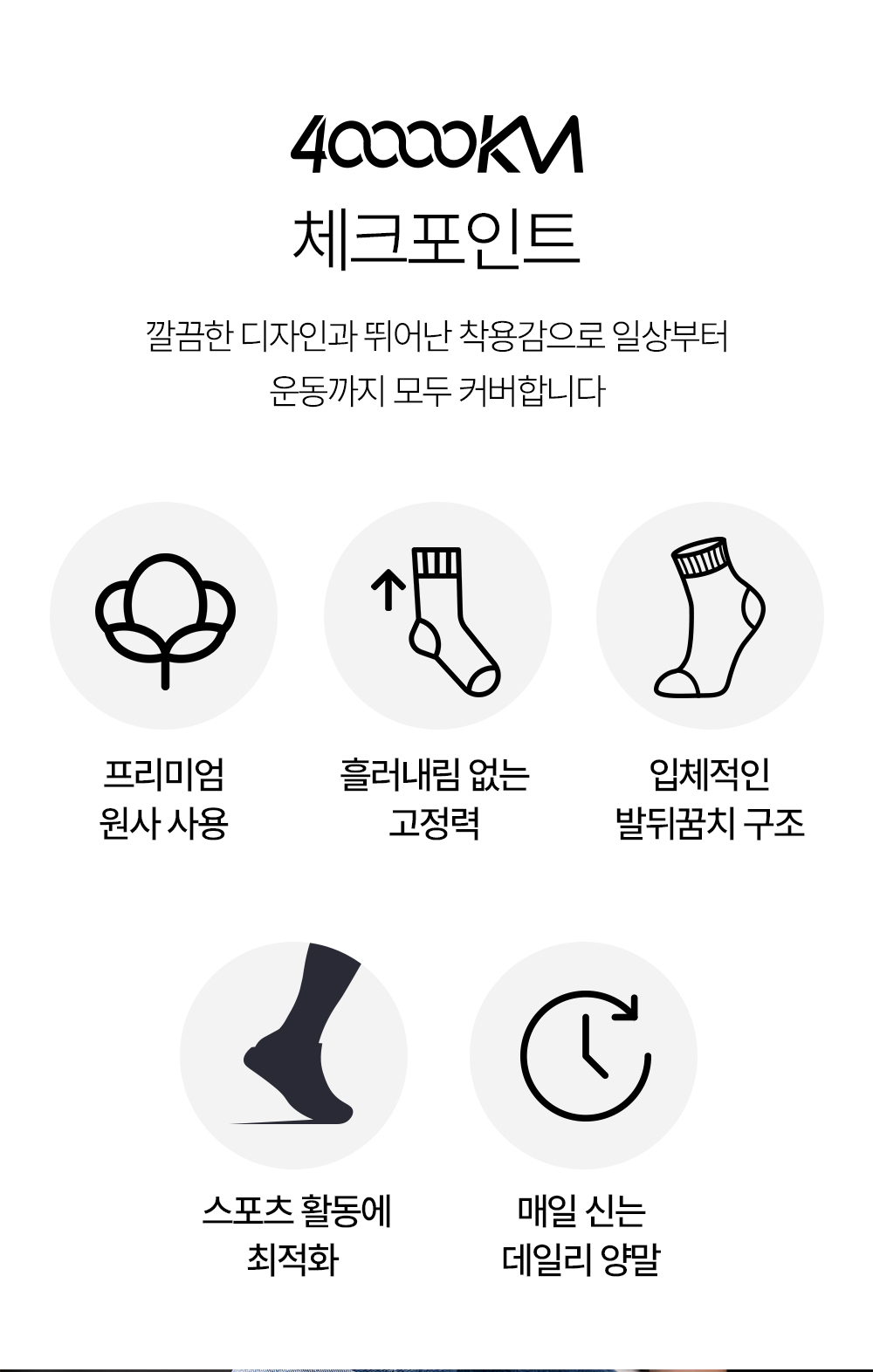 40000KM 스포츠 커버 양말, 화이트, 20켤레 상세 이미지 3