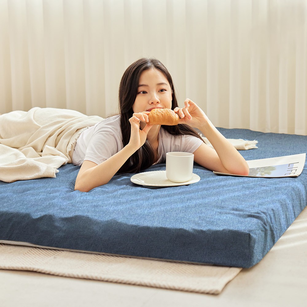 따잠 12존 폴딩 침대 토퍼 매트리스, 패브릭블루, 퀸, 11cm