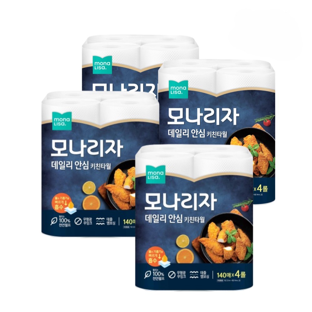 모나리자 데일리 안심 키친타월, 140매, 4롤, 4팩