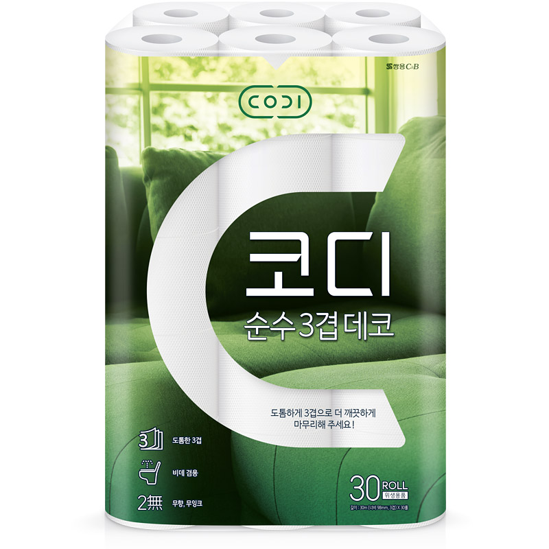 [토스쇼핑] 코디 순수 3겹 데코, 30m, 30롤, 1개