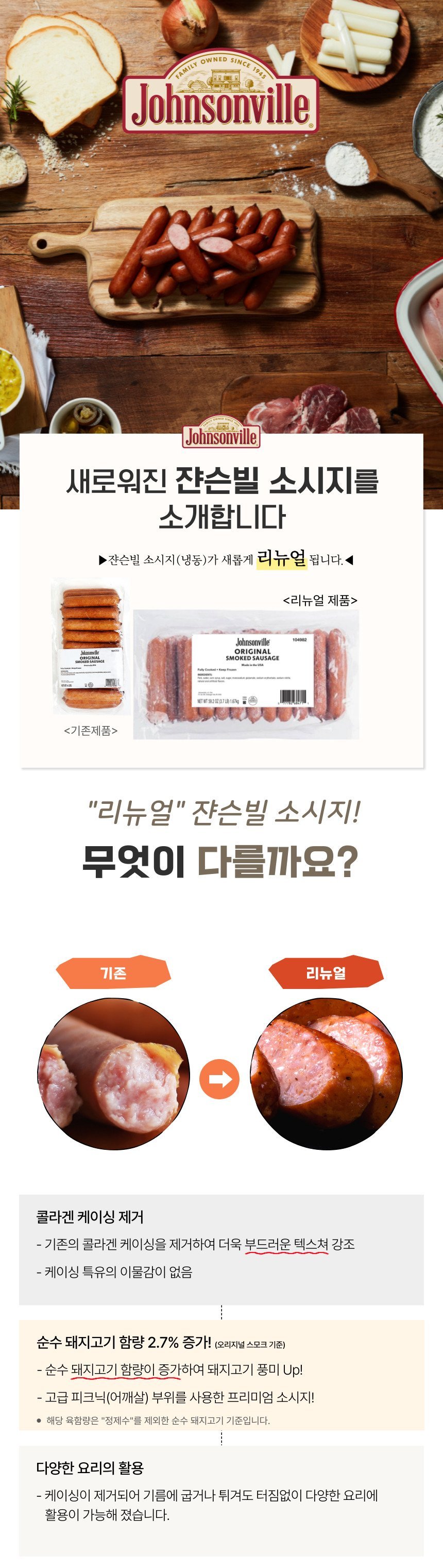 쟌슨빌 오리지널 스모크 소시지, 1670g, 1팩 상세 이미지 1