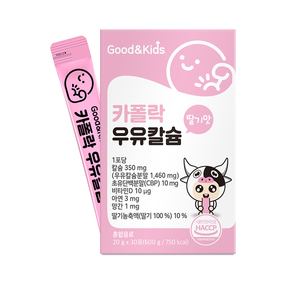 굿앤키즈 어린이 짜먹는 액상 카폴락 성장기 우유칼슘, 30포, 1박스