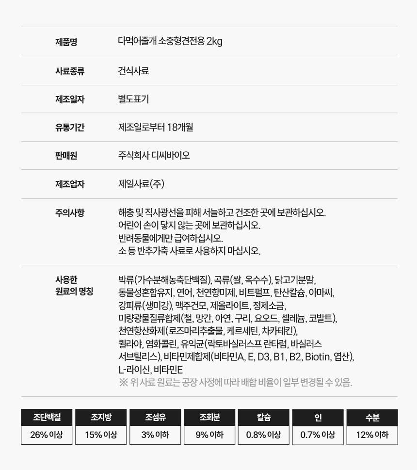 다먹어줄개 강아지 사료, 소중형견전용, 2kg, 1개