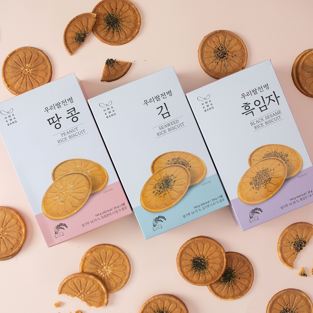 [토스쇼핑] 화과방 우리쌀전병 김 144g  + 땅콩 144g  + 흑임자 144g  총 3박스