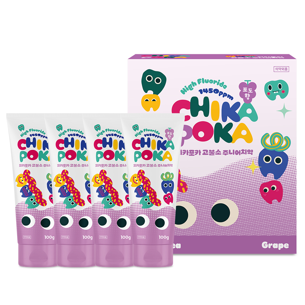 치카포카 고불소 충치케어 유아 어린이 치약, 포도향, 8개입, 100g