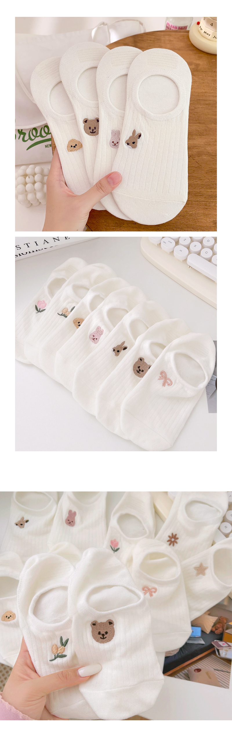 허블리 벗겨지지 않는 코튼자수 페이크삭스, 화이트, 10켤레, FREE (230~250mm) 상세정보 15