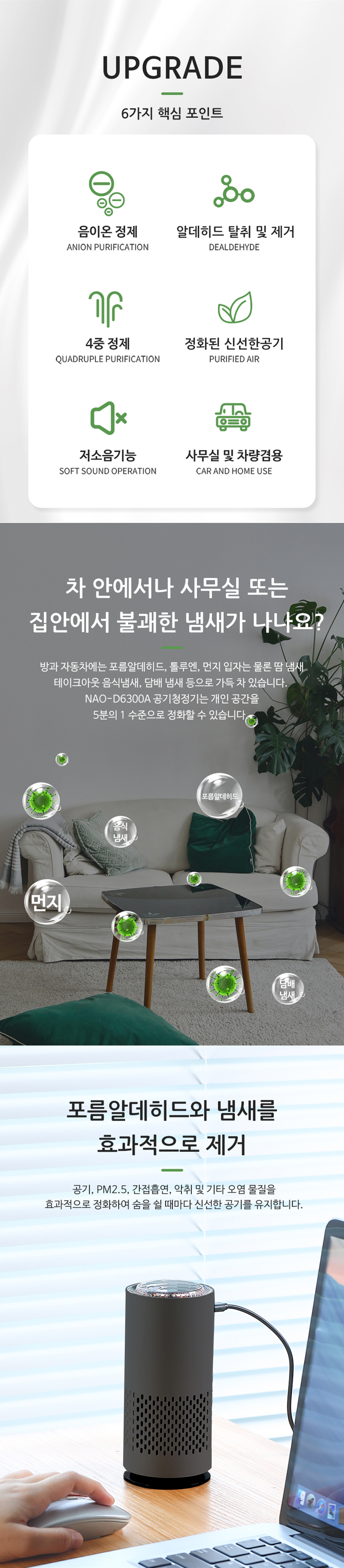 나오테크 풍량조절 차량용 공기청정기, NAO-D6300A, 블랙, 1개 상세 이미지 2