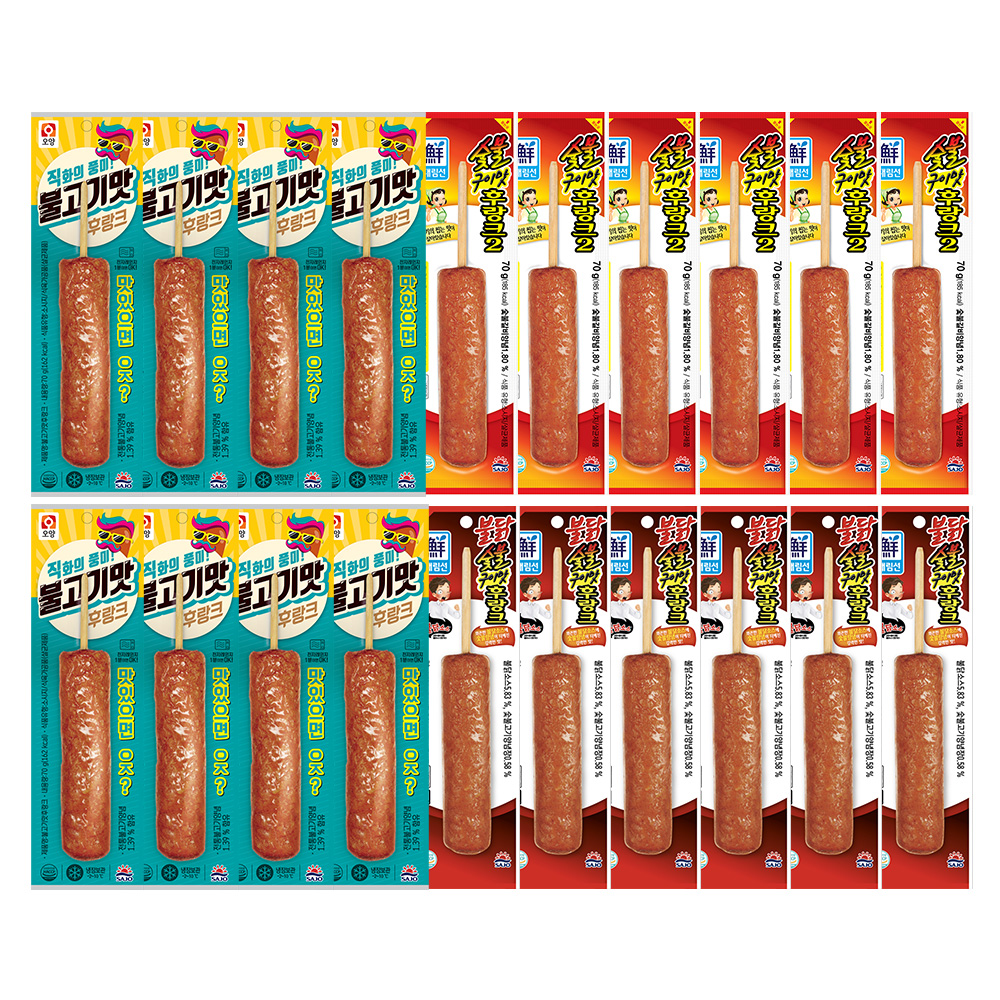 사조 후랑크, 불고기맛 8개 + 숯불구이맛 6개 + 불닭 숯불구이맛 6개, 70g, 20개