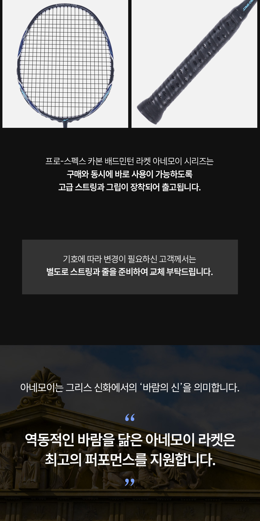 프로스펙스 풀카본 배드민턴 라켓 ANEMOI-4500, 블랙, 가방포함, 1개 상세 이미지 4