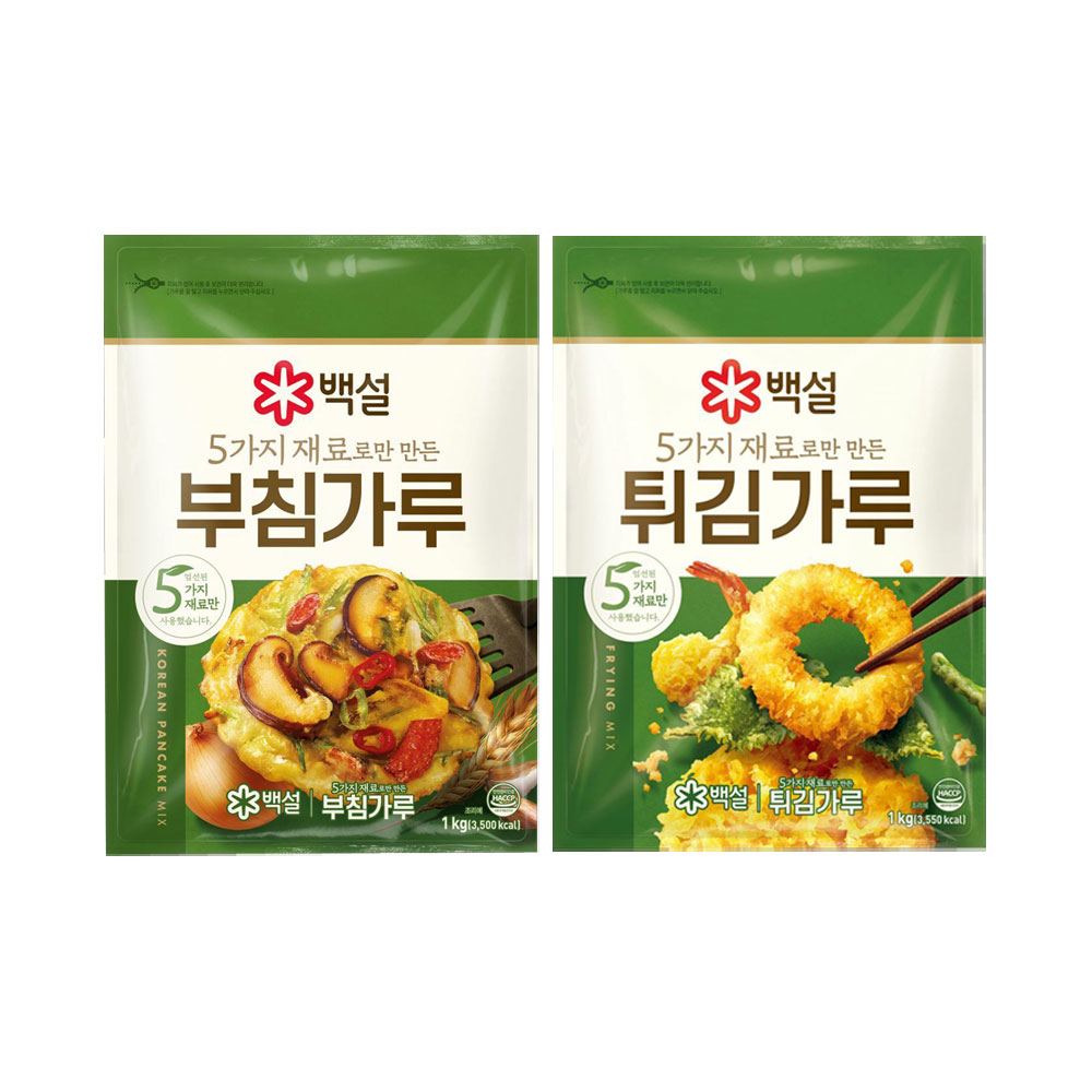 백설 5가지 재료로만 만든 부침가루 + 5가지 재료로만 만든 튀김가루, 1kg, 1세트