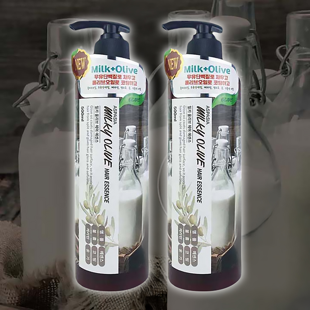 아스파시아 밀키 올리브 헤어에센스, 500ml, 1+1 구성, 총 2개